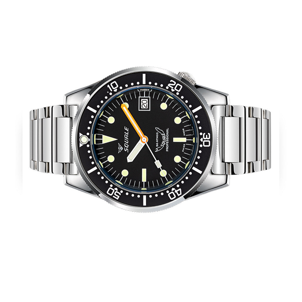 Squale 50 Atmos Swiss Automatic Polished Dive Watch with Black