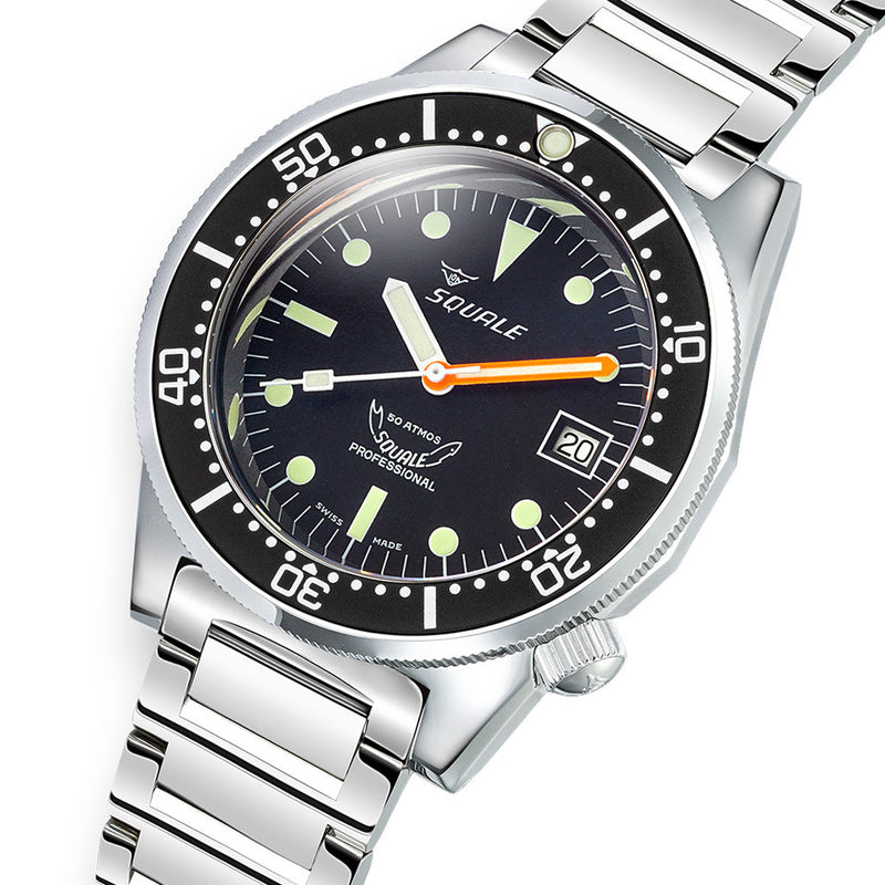 Squale 50 Atmos Swiss Automatic Polished Dive Watch with Black Dial #1521CL.SQ20L
