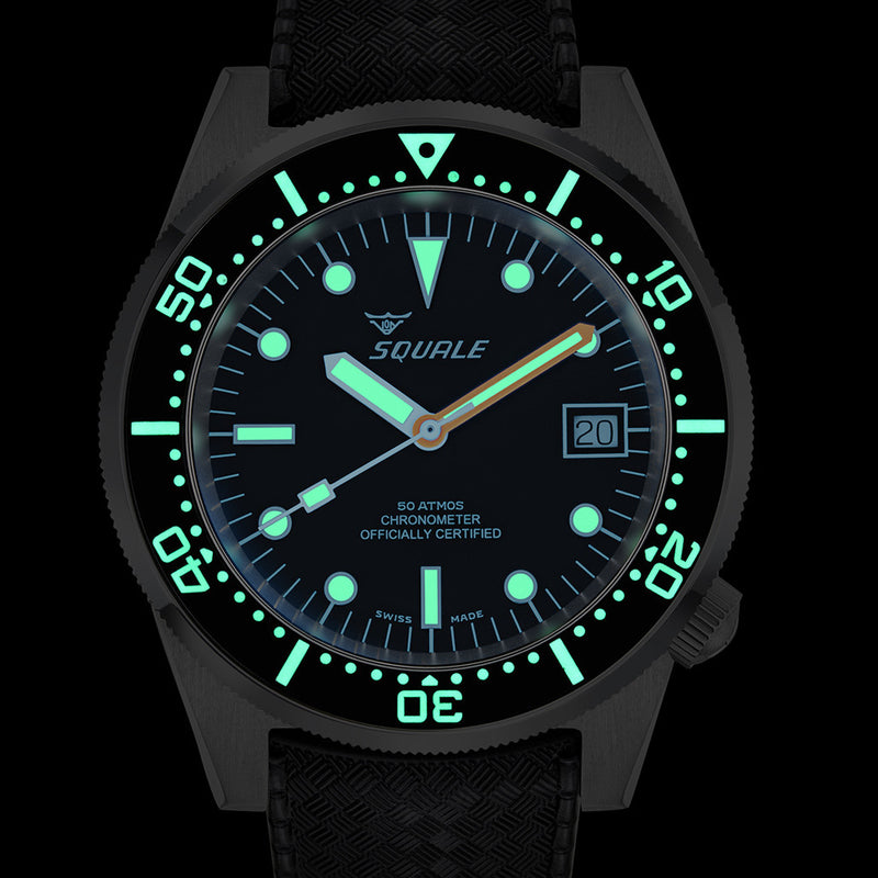 Squale 1521 COSC Certified Chronometer 500 meter Dive Watch #1521COSCL.HT lume