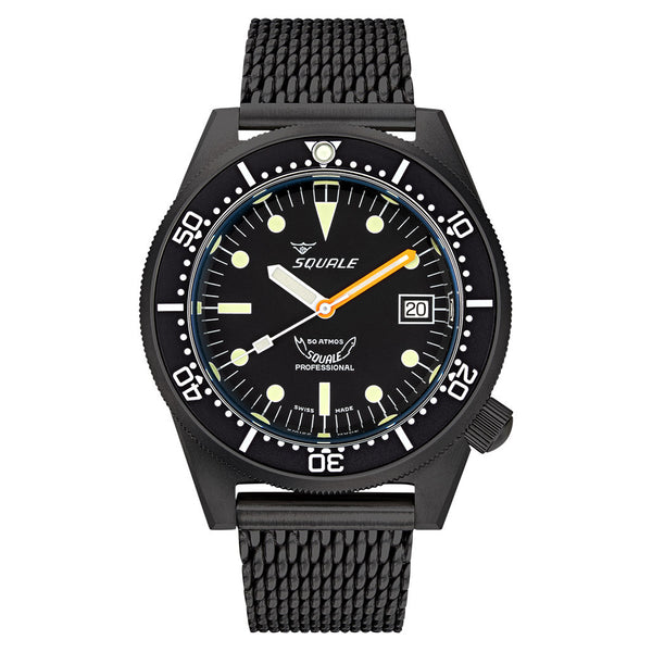 Squale 50 Atmos Swiss Dive watch with DLC Black Case #1521DLCBK.MEPVD20