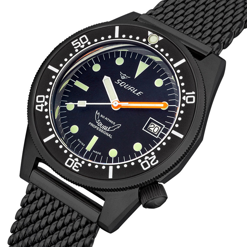 Squale 50 Atmos Swiss Dive watch with DLC Black Case #1521DLCBK.MEPVD20