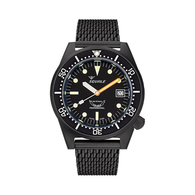 Squale 50 Atmos Swiss Dive watch with DLC Black Case #1521DLCBK.MEPVD20