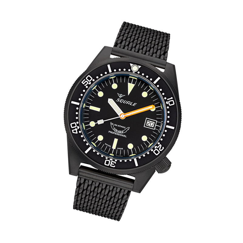 Squale 50 Atmos Swiss Dive watch with DLC Black Case #1521DLCBK.MEPVD20