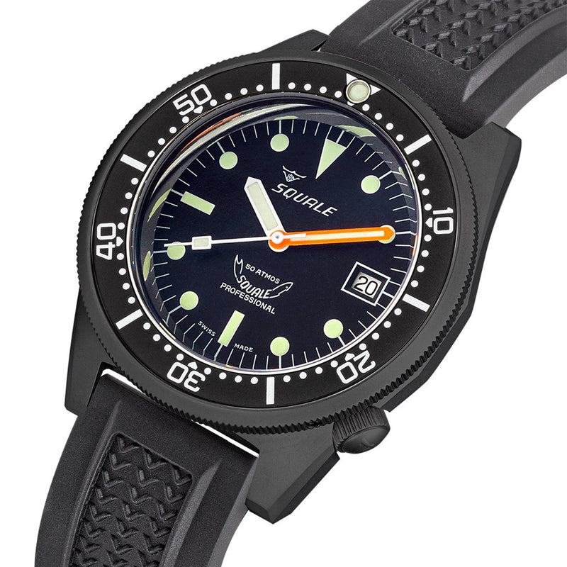 Squale 50 Atmos Swiss Dive watch with DLC Black Case #1521DLCBK.VO