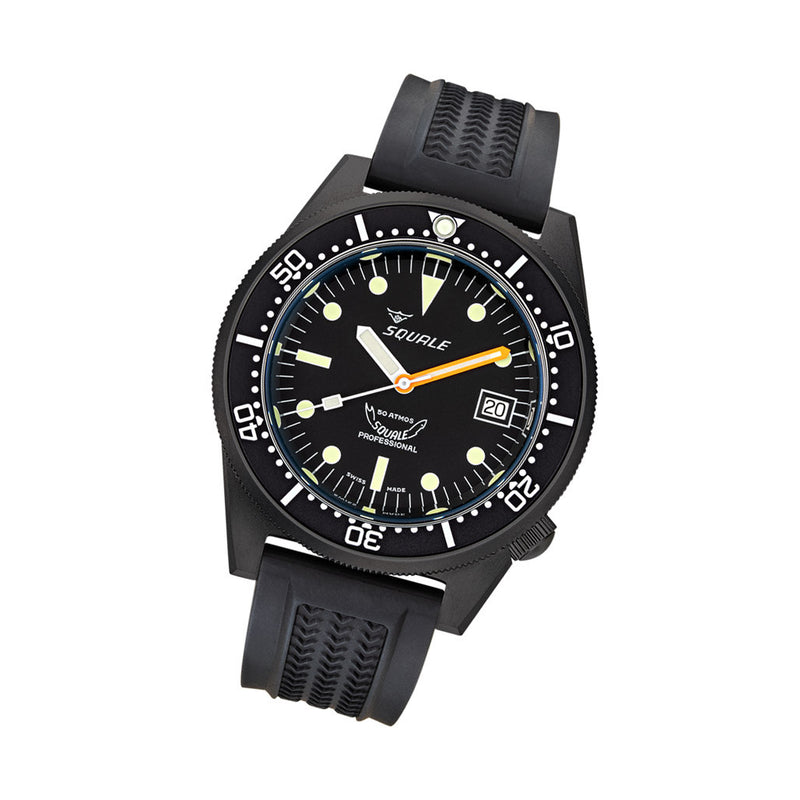 Squale 50 Atmos Swiss Dive watch with DLC Black Case #1521DLCBK.VO
