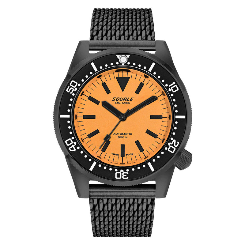 Squale 50 Atmos Dive watch with DLC Black Case and Orange Superluminova Dial #1521DLCFOR.MEPVD20