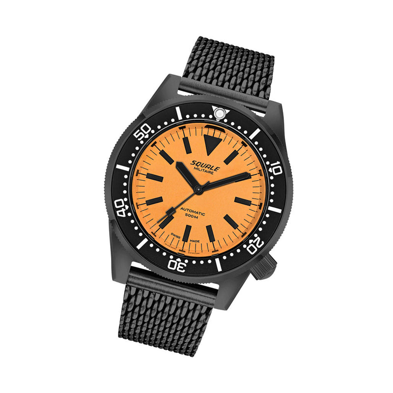 Squale 50 Atmos Dive watch with DLC Black Case and Orange Superluminova Dial #1521DLCFOR.MEPVD20