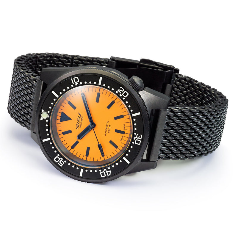 Squale 50 Atmos Dive watch with DLC Black Case and Orange Superluminova Dial #1521DLCFOR.MEPVD20