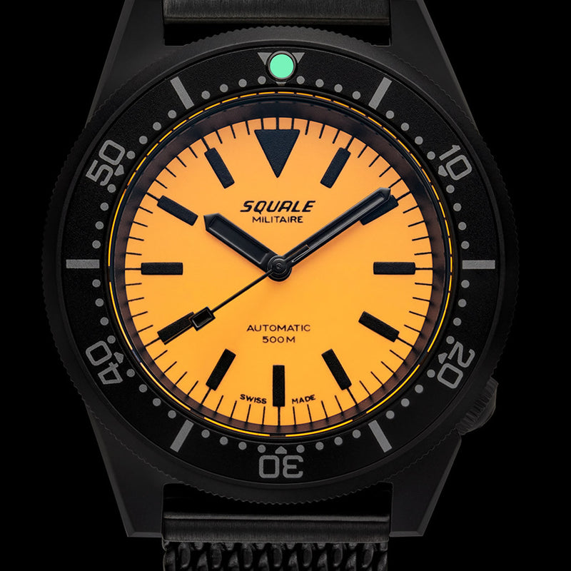 Squale 50 Atmos Dive watch with DLC Black Case and Orange Superluminova Dial #1521DLCFOR.MEPVD20