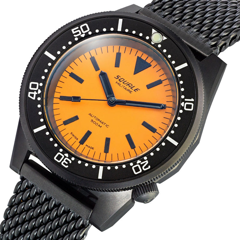Squale 50 Atmos Dive watch with DLC Black Case and Orange Superluminova Dial #1521DLCFOR.MEPVD20