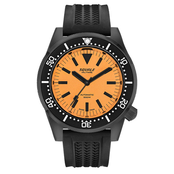 Squale 50 Atmos Dive watch with DLC Black Case and Orange Superluminova Dial #1521DLCFOR.VO