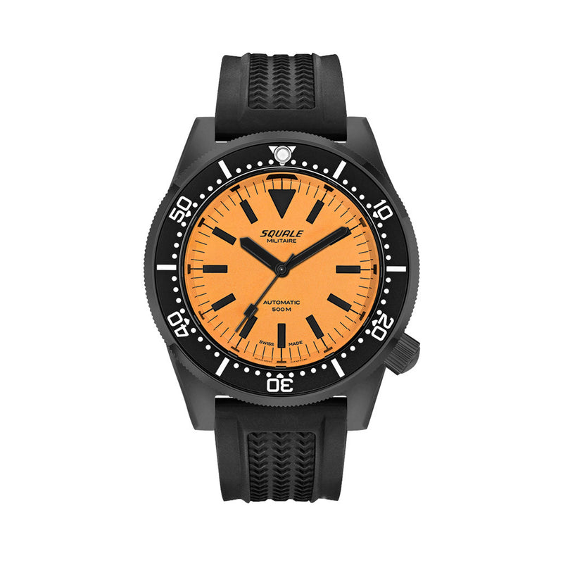 Squale 50 Atmos Dive watch with DLC Black Case and Orange Superluminova Dial #1521DLCFOR.VO
