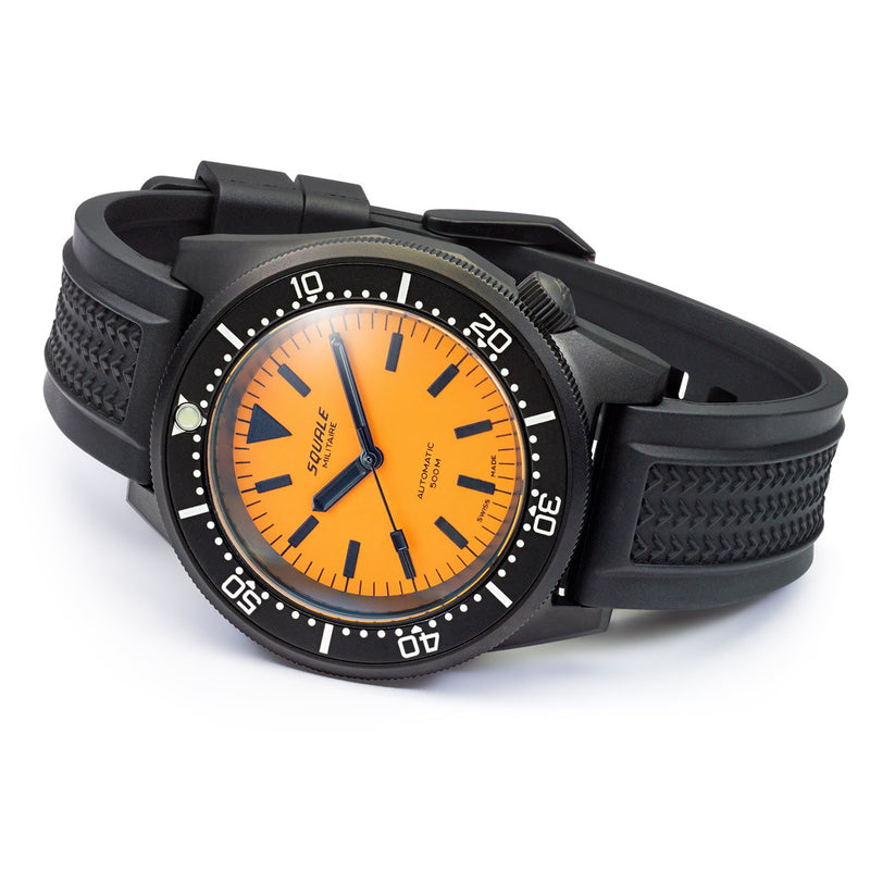 Squale 50 Atmos Dive watch with DLC Black Case and Orange Superluminova Dial #1521DLCFOR.VO