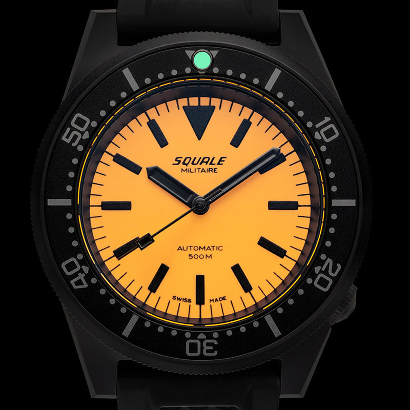 Squale 50 Atmos Dive watch with DLC Black Case and Orange Superluminova Dial #1521DLCFOR.VO