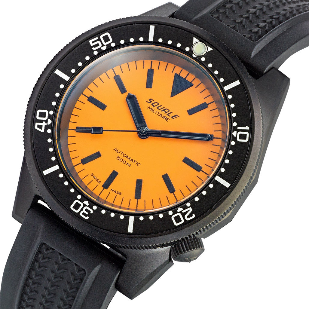 Squale 50 Atmos Dive watch with DLC Black Case and Orange