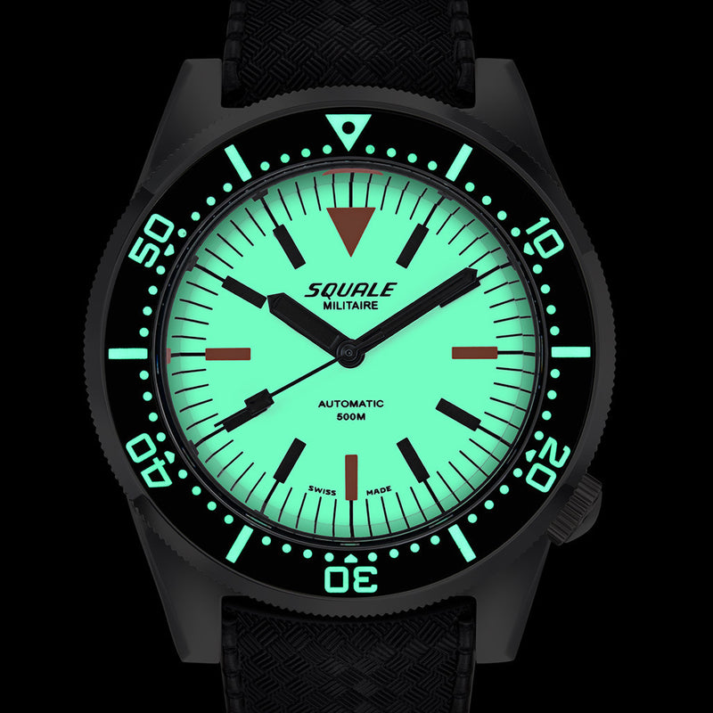 Squale Militaire 500 Meter Swiss Automatic Dive Watch with Full Lume Dial #1521LUMIWT.HT