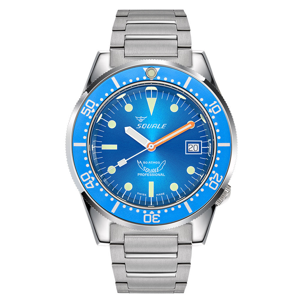 Squale 50 Atmos Swiss Automatic Polished Dive Watch with Blue Dial