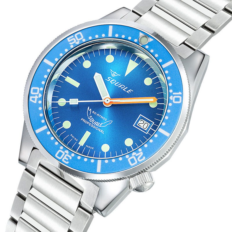 Squale 50 Atmos Swiss Automatic Polished Dive Watch with Blue Dial #1521OCN.SQ20B