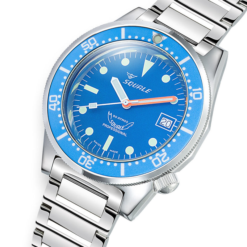 Squale 50 Atmos Swiss Automatic Polished Dive Watch with Blue Dial #1521OCN.SQ20L