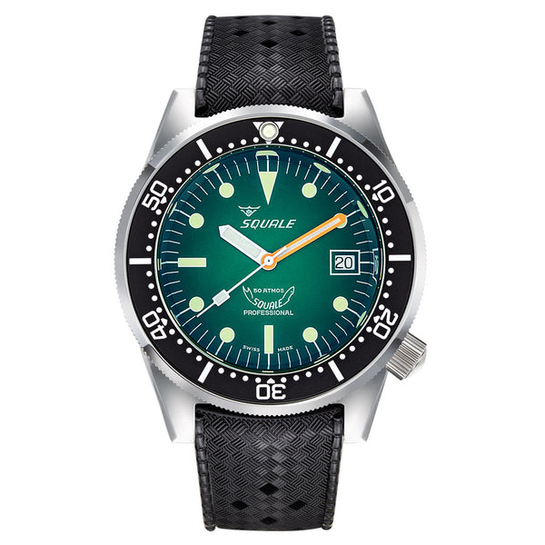 Squale 500 Meter Swiss Made Automatic Dive Watch with Ombre Green Dial and Rubber Strap #1521PROFGR.HT zoom