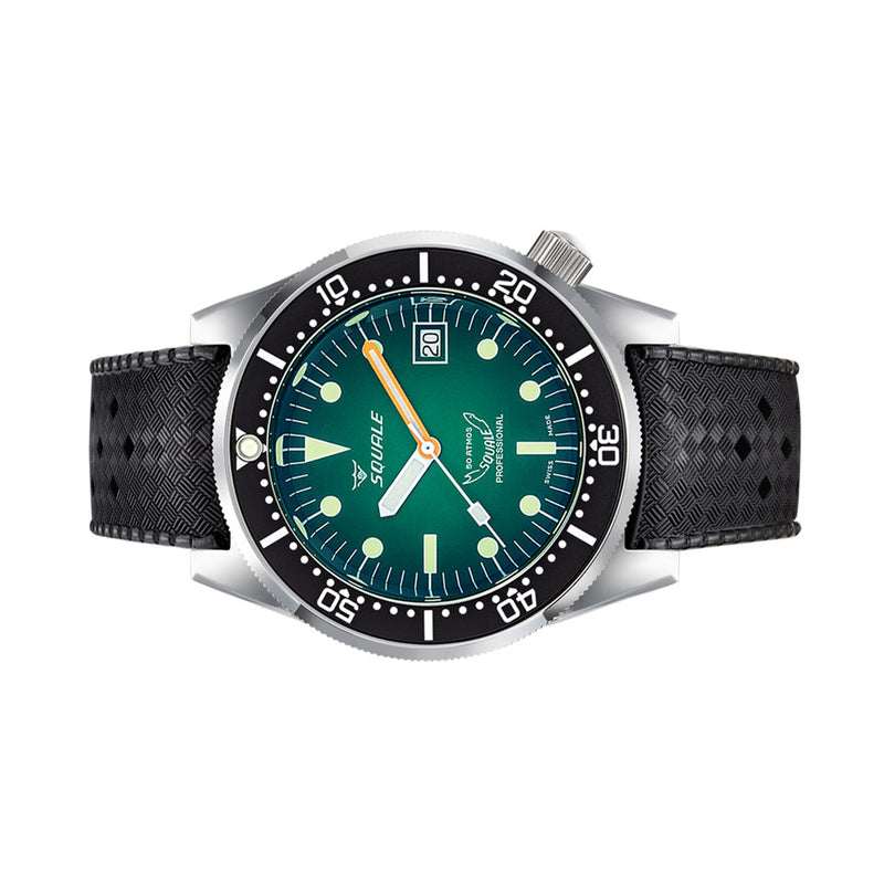 Squale 500 Meter Swiss Made Automatic Dive Watch with Ombre Green Dial and Rubber Strap #1521PROFGR.HT side