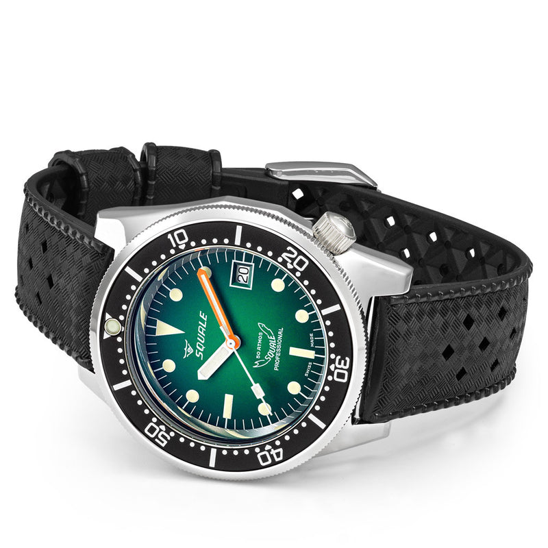 Squale 500 Meter Swiss Made Automatic Dive Watch with Ombre Green Dial and Rubber Strap #1521PROFGR.HT side zoom