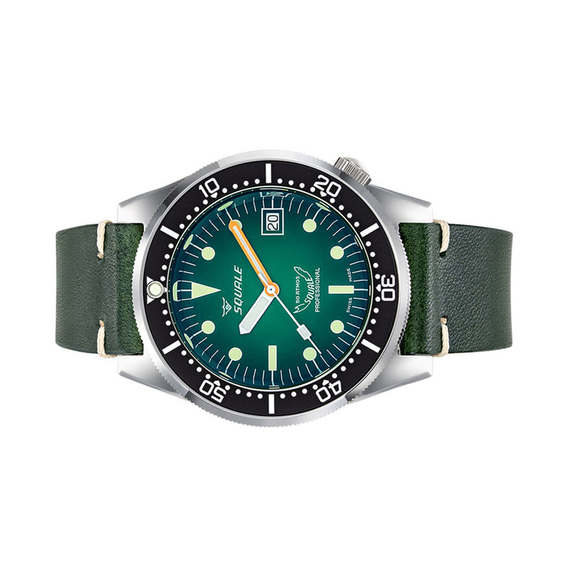 Squale 500 Meter Swiss Made Automatic Dive Watch with Ombre Green Dial and Leather Strap  #1521PROFGR.PVE side