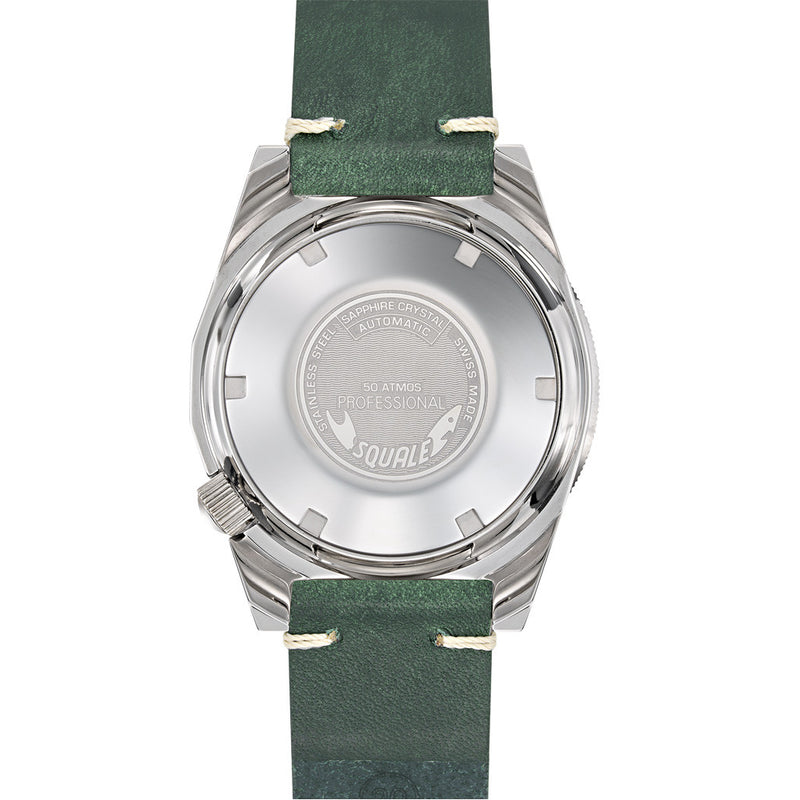 Squale 500 Meter Swiss Made Automatic Dive Watch with Ombre Green Dial and Leather Strap  #1521PROFGR.PVE back