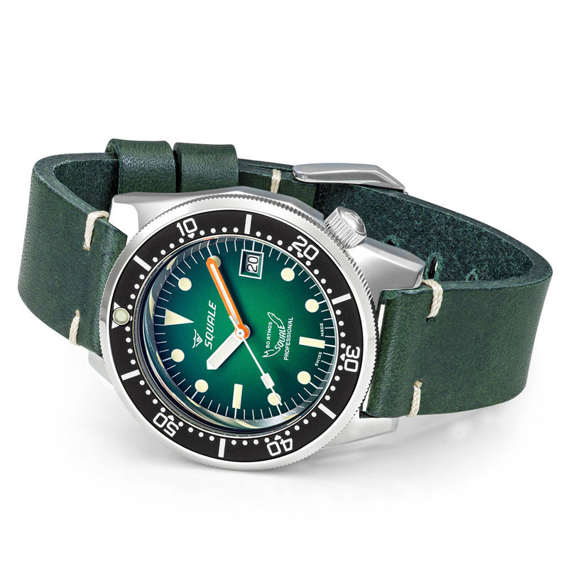 Squale 500 Meter Swiss Made Automatic Dive Watch with Ombre Green Dial and Leather Strap  #1521PROFGR.PVE side