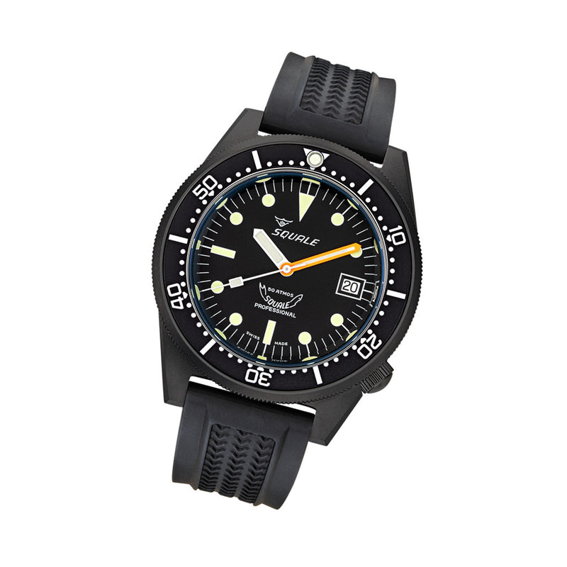 Squale 50 Atmos Swiss  Dive watch with Black Case and Dial #1521PVD.VO
