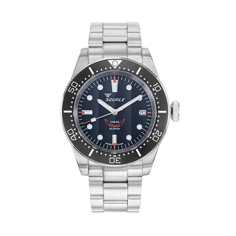 Squale 1545 Black Dial Dive Watch with Orange Accents and Stainless Steel Bracelet #1545BKBK.AC