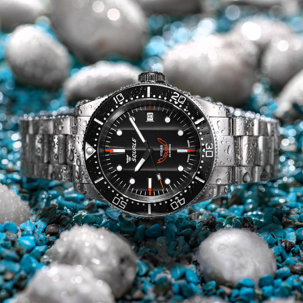 Squale 1545 Black Dial Dive Watch with Orange Accents and
