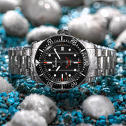 Squale 1545 Black Dial Dive Watch with Orange Accents and Stainless Steel Bracelet #1545BKBK.AC lifestyle