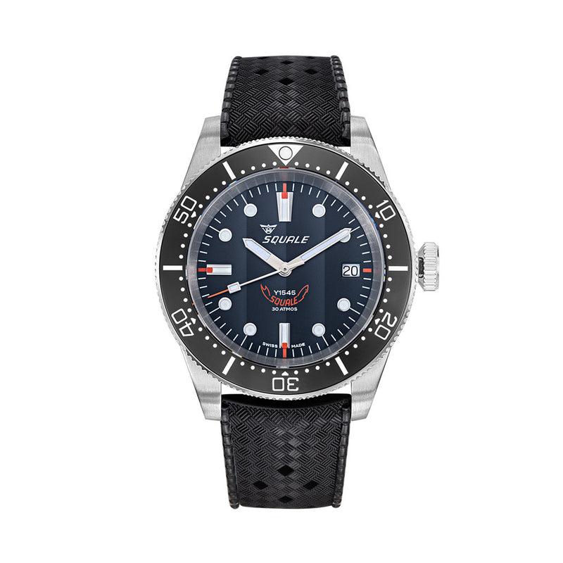 Squale 1545 Black Dial Dive Watch with Orange Accents and Rubber Strap #1545BKBK.HT