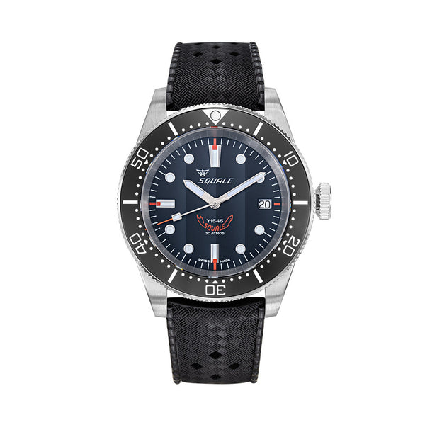 Squale 1545 Black Dial Dive Watch with Orange Accents and Rubber Strap #1545BKBK.HT