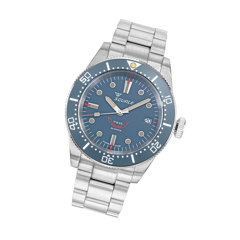 Squale 1545 Grey Dial Dive Watch with Orange Accents and Stainless Steel Bracelet #1545GG.AC tilt