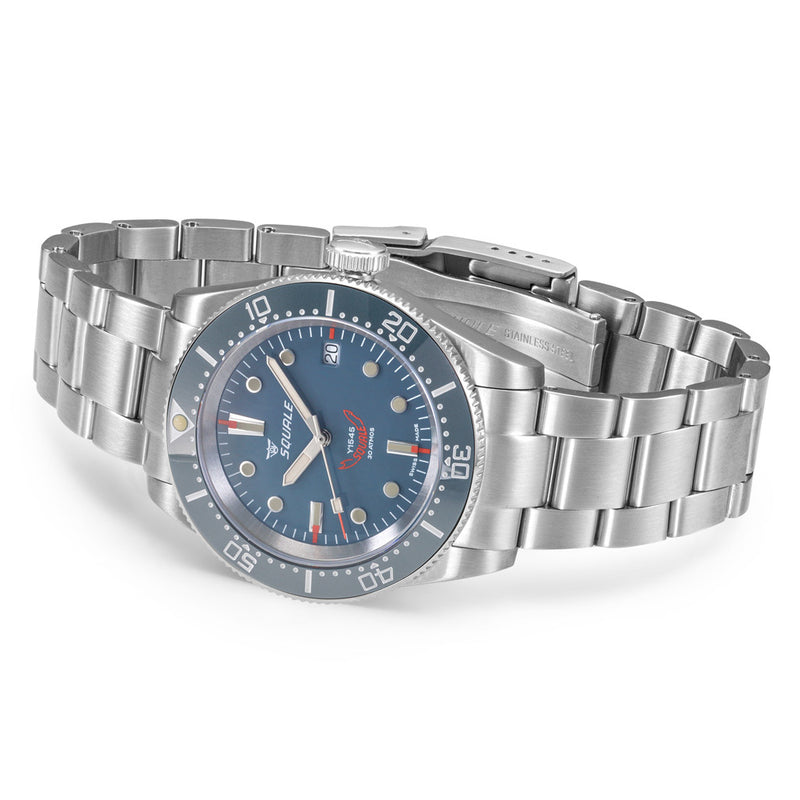 Squale 1545 Grey Dial Dive Watch with Orange Accents and Stainless Steel Bracelet #1545GG.AC side