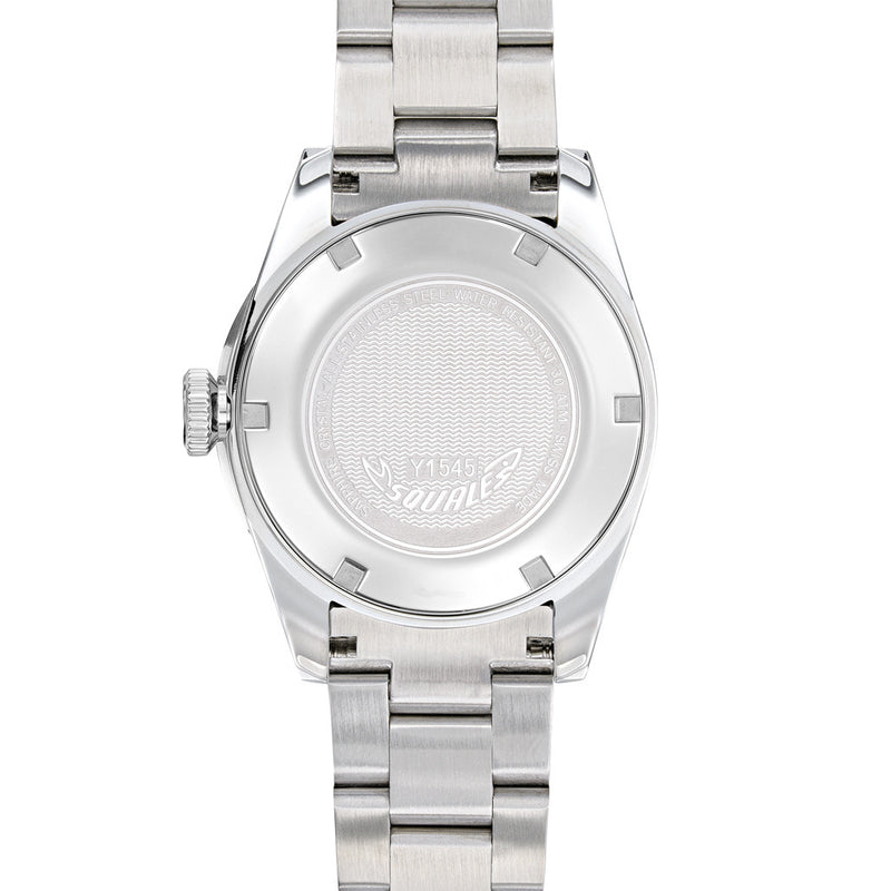 Squale 1545 Grey Dial Dive Watch with Orange Accents and Stainless Steel Bracelet #1545GG.AC back