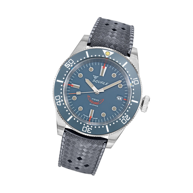 Squale 1545 Grey Dial Dive Watch with Orange Accents and Rubber Strap #1545GG.HTG tilt