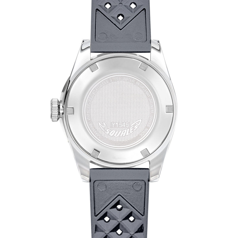 Squale 1545 Grey Dial Dive Watch with Orange Accents and Rubber Strap #1545GG.HTG back