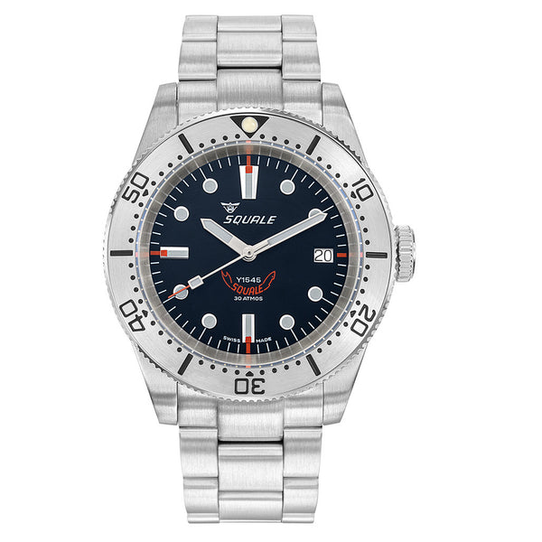 Squale 1545 Black Dial Dive Watch with Orange Accents and Steel Bezel #1545SSBK.AC