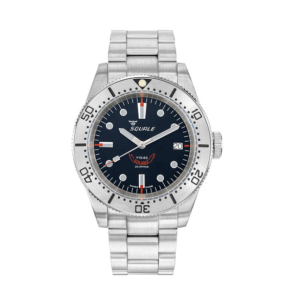 Squale 1545 Black Dial Dive Watch with Orange Accents and Steel Bezel #1545SSBK.AC