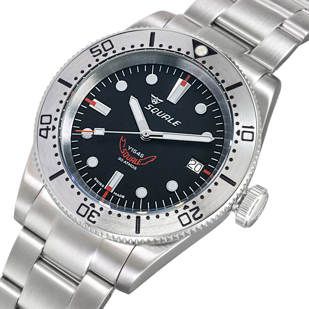 Squale 1545 Black Dial Dive Watch with Orange Accents and Steel