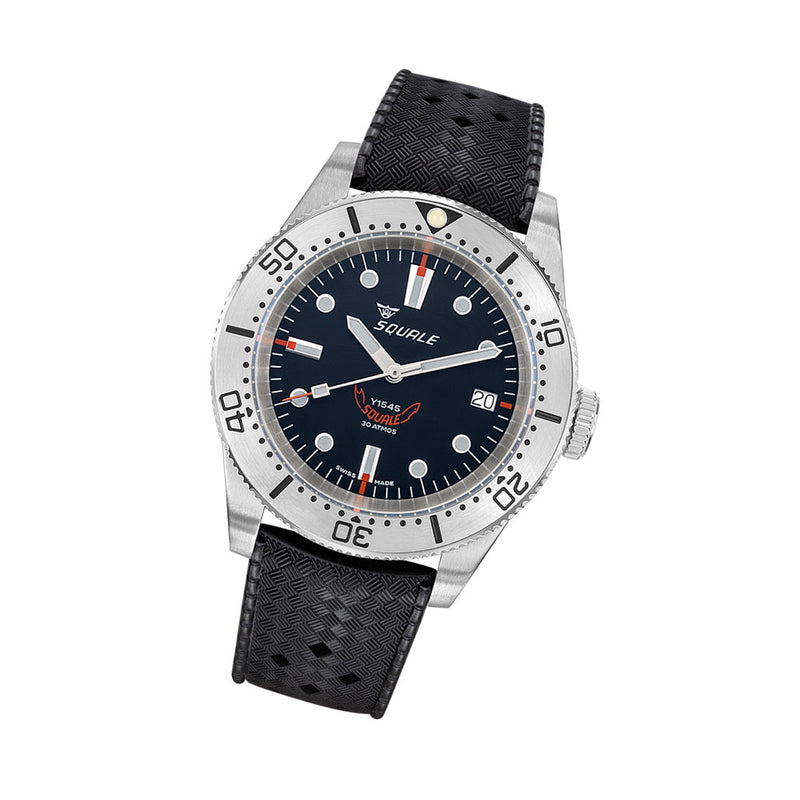 Squale 1545 Black Dial Dive Watch with Orange Accents and Steel Bezel #1545SSBK.HT