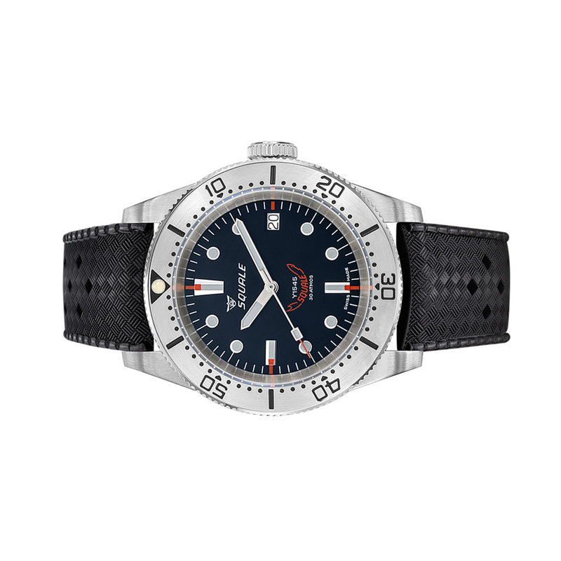 Squale 1545 Black Dial Dive Watch with Orange Accents and Steel Bezel #1545SSBK.HT