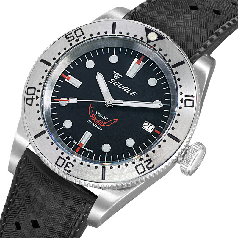 Squale 1545 Black Dial Dive Watch with Orange Accents and Steel Bezel #1545SSBK.HT