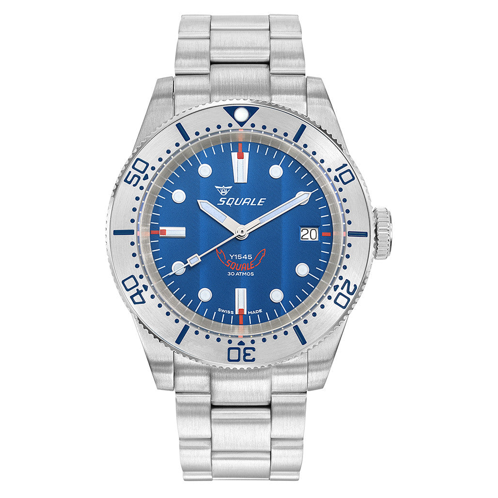 Squale 1545 Classic Y1545 ダイバー 自動巻 フルセット Squale 1545 Blue Dial Dive Watch with Steel Bezel and Bracelet