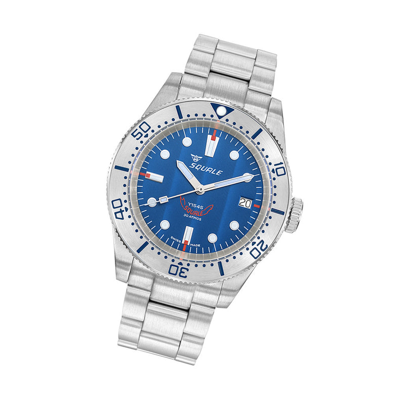 Squale 1545 Blue Dial Dive Watch with Steel Bezel and Bracelet #1545SSBLC.AC