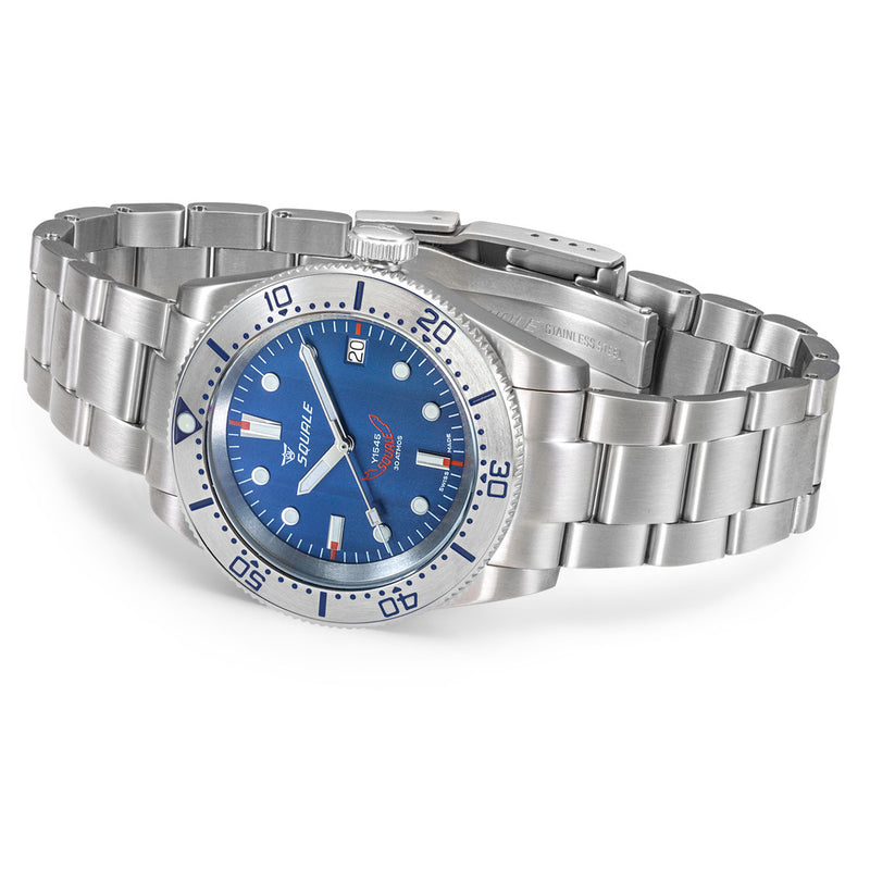 Squale 1545 Blue Dial Dive Watch with Steel Bezel and Bracelet #1545SSBLC.AC