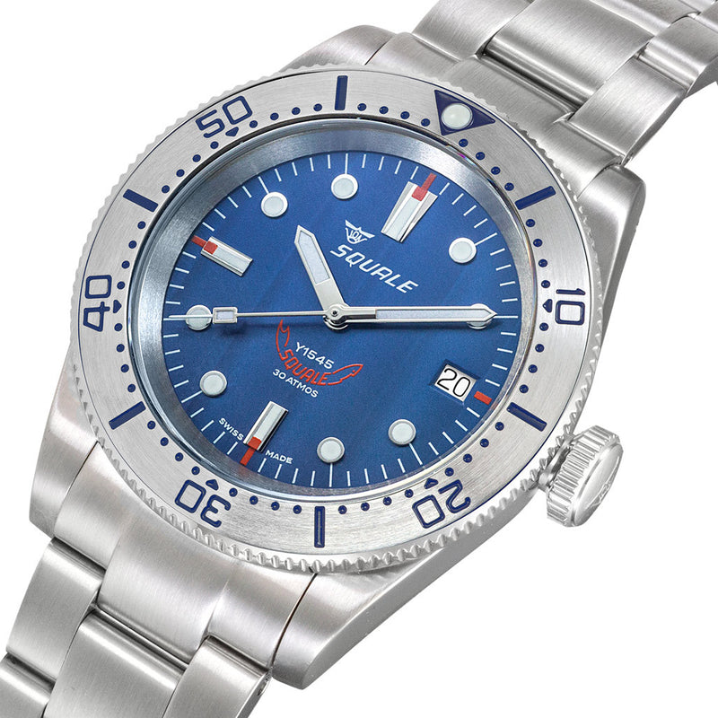 Squale 1545 Blue Dial Dive Watch with Steel Bezel and Bracelet #1545SSBLC.AC